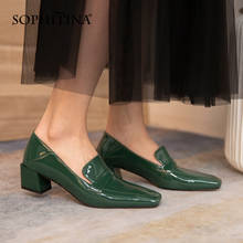 SOPHITINA-mocasines clásicos de piel auténtica para mujer, zapatos de tacón con punta cuadrada TPR, color verde, para primavera y otoño, MO869 2024 - compra barato