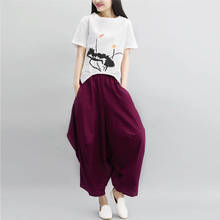 2022 Oversized Sarouel Women Cotton Linen Harem Pants Solid Color Wide Leg Trousers Fitness Cropped Femme Pantalons 2024 - buy cheap