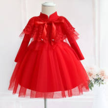 С красным кружевом Платье для малышей одежда с длинными рукавами для маленькой принцессы; вечерние на крестины, платья для маленьких девочек платье для крещения для новорожденных 1 год на день рождения Одежда для детей 2024 - купить недорого