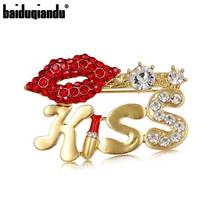 baiduqiandu Rhinestone Lips Brooches for Women Letter Kiss Party Brooch Pin 2024 - buy cheap