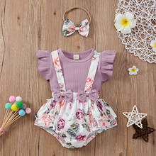 Conjunto feminino com alça e top para recém-nascidos, roupas florais de verão com estampa para bebês meninas 2024 - compre barato