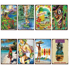 Pintura de ciudad hawaiana Hula Dancers, cartel de lata de viaje Vintage, placa de Metal para pared, Pub, cafetería, decoración artesanal para el hogar 2024 - compra barato