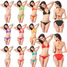 Female Beachwear Swimming Bikini Women Bikini Sexy Biquini Swim Suit Women Swimwear Solid Bikinis Adjustable Halters Swimsuit 2024 - купить недорого