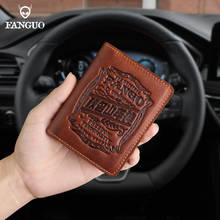 Billetera de cuero genuino para hombre, funda para tarjetas de crédito, documentos de coche, bolsa para soporte de licencia de conducir, ranura para licencia de viaje corta 2024 - compra barato