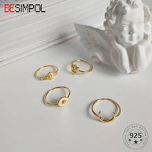 Besimpol anéis de prata esterlina 925, com estrela e lua, elegante, letra, escudo de bebê, anéis simples para mulheres, meninas, joias de luxo 2024 - compre barato