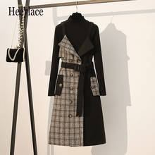 Conjunto de vestidos femininos de lã, plus size, outono inverno, vestido com gola v, vestido vintage, sem mangas, vestido de xadrez, 2 peças 2024 - compre barato