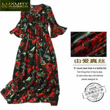 Vestido bohemio de seda Real para mujer, ropa de fiesta de noche de verano coreana, elegante, Floral, largo, para playa, 2021 2024 - compra barato