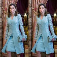 2021 Wholesale Charming Light Blue Lace Long Sleeve Mother of the Bride Dresses Knee Length Wedding Party Gowns Short Affordable 2024 - купить недорого