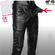 Summer youth faux leather pants mens feet pants fashion thin motorcycle pu trousers for men personality pantalon homme black 2024 - buy cheap