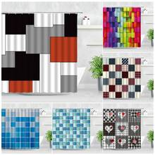 Cortinas de chuveiro geométricas 3d, cores preto, branco, vermelho, estampa azul colorida, ganchos de decoração de casa, conjunto de cortina de banheiro 2024 - compre barato
