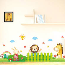 Happy Animal Wall Stickers for Kids Room Kindergarten Bedroom Living Room Decoration Skirting Line Waterproof Mural PVC 2024 - buy cheap
