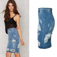 Midi Women 2020 Ripped Ladies Pencil Casual Sexy Blue Jeans Skirts Fashion Bodycon Denim High Waisted Skirt 2024 - buy cheap