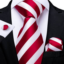 Dibangu gravata de pescoço masculina, gravata em seda com listras brancas e vermelhas, para casamento e negócios 2024 - compre barato
