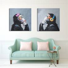 Modern Art Abstract Thinking Monkey with Headphone Canvas Painting Posters and Prints Cuadros Wall Art Pictures for Living Room 2024 - buy cheap