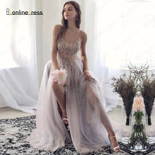 Bbonlinedress Luxury Prom Dress 2020 Beaded A-Line Spaghetti Strap Transparent Evening Dress Long Formal Prom Gowns vestidos 2024 - buy cheap