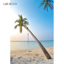 Laeacco Summer Palms Tree Sea Beach Photography Backdrops Swing Sand Blue Sky Child Baby Shower Holiday Backgrounds Photo Studio 2024 - buy cheap