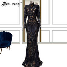 2021 арабское мусульманское вечернее платье с длинным рукавом, бусинами, черное официальное платье для выпускного вечера, индивидуальный пошив, вечернее платье, платье для вечеринки 2024 - купить недорого