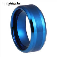 8mm azul tungsteno boda banda hombres mujeres anillo de compromiso pulido y cepillado acabado 2024 - compra barato