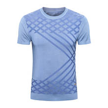 Camiseta de seda para hombre, camisa de manga corta con cuello redondo, informal, estampado elástico, transpirable, talla grande, M-5XL, 2021 2024 - compra barato