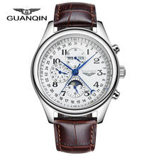 GUANQIN  Luxury Perpetual Calender Moon Phase Design Mechanical Automatic Watches Waterproof Brown Leather Mens Watch 2024 - buy cheap