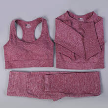 Conjunto de Yoga sin costuras para mujer, ropa de gimnasio, trajes deportivos de entrenamiento, Sujetador deportivo, Top corto, pantalones de Yoga de cintura alta 2024 - compra barato