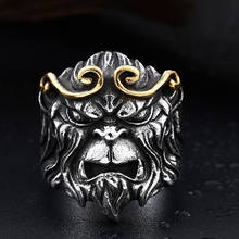 Anel vintage de macaco dourado, anel de aço titânio estilo caveira gótico punk 316l para homens anel masculino retrô com design redondo 2024 - compre barato