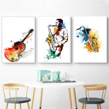 Canvas Watercolor Music Saxophone Guitar Posters and Prints Singer Dream Wall Pictures for Living Room Abstract bilder cuadros 2024 - buy cheap