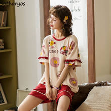 Conjunto de pijama feminino manga curta homewear womens kawaii impresso all-match estudantes simples solto mais tamanho 2xl moda estilo coreano 2024 - compre barato
