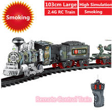 Alta simulação de controle remoto rc trem ferroviário 103cm tamanho grande fumar trem modelo com trem a vapor recarregável brinquedo das crianças 2024 - compre barato