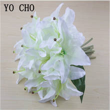 YO CHO Artificial Flower Silk Lily Bouquet Fake Lily Orchid DIY Bouquet Flower Arrangement Wedding Table Home Party Decoration 2024 - buy cheap