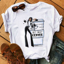 Camiseta de café de moda para mujer, camiseta de maquillaje de lujo para mujer, Tops informales de manga corta, camisetas Hipster para niña, ropa de calle 2020 2024 - compra barato