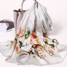 100% Real Scarf For Women Shawls Wraps Long Scarf Hangzhou Natural Pure Silk Echarpe Femme Print Neckerchief Scarves 170x53cm 2024 - buy cheap
