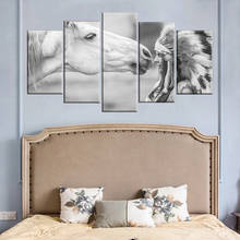 HD Printed Canvas Poster Home Decor 5 Panel Indian Girl And White Horse Frame Wall Art Painting Living Room Modular Pictures 2024 - buy cheap