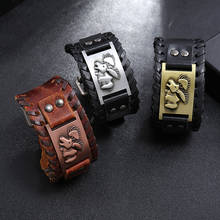Anomokay Vintage Series Viking Totem Cowhide Strap Bracelet Bear Paw Pattern Men's Punk Leather Bracelet Accessories 2024 - buy cheap