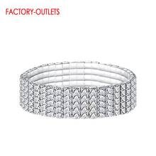 New Fashion 1-12 Rows Crystal Genuine 925 Sterling Silver Elastic Bracelets Bangles For Women Girls Wedding Bridal Jewelry 2024 - buy cheap