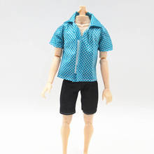 Roupa casual azul com camisa e calças, shorts para ken doll, roupa de verão, calças curtas para barbie ken, acessórios de boneca masculina 2024 - compre barato