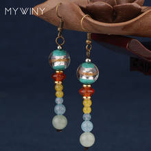 MYWINY nature stones dangle ethnic shiny Aventurine earrings vintage fashion flash glazed glass jewelry 2024 - buy cheap