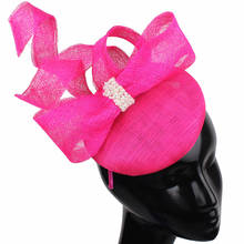 Sinamay-tocado rosa con lazo grande para mujer, sombrero elegante de Boda nupcial, accesorios para la cabeza 2024 - compra barato