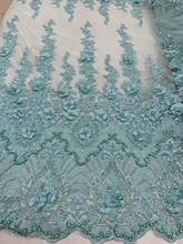 nigeria  green color handmade embroidered net lace fabric with beads JOY-31701 beaded african tulle lace for party dress fabric 2024 - buy cheap