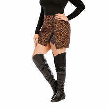 Saia com estampa de leopardo, plus size, para mulheres, com zíper, da moda, casual, mini saia de cintura alta, saia inferior feminina d25 2024 - compre barato