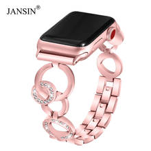 Jansin diamante pulseira de substituição aço inoxidável para apple watch 40/44mm 38mm 42mm banda iwatch série 6 se 5 4 3 pulseira feminina 2024 - compre barato