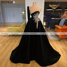 Luxury Black Velvet Prom Dresses With Gold Crystal High Slit One Shoulder Strapless Sexy Special Occasion Women Dress Plus Size 2024 - buy cheap