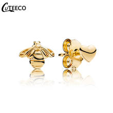 CUTEECO 2019 Love And Small Bee Stud Earrings Fashion Cute Gold Color Enamel Animal Earrings For Women Jewelry 2024 - buy cheap