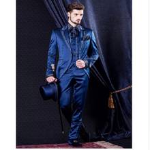 Novo estilo smoking bordado azul royal (jaqueta + calça + colete + gravata) 2024 - compre barato