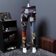 Mens Mixed Color Ripped Black Denim Punk Hip Hop Jeans Pants Fashion Trousers Slim Fit New Plus Size 2020 New Arrival 2024 - buy cheap