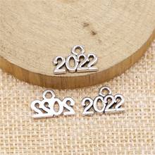 Amuletos de brinco, 20 peças, 9x14mm, cor prata antiga, ano número de 2022, amuletos 2024 - compre barato