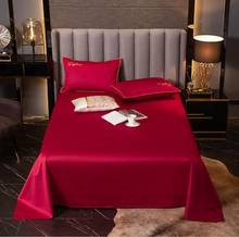Lençol de cama 100% algodão, cores sólidas, fronhas, vermelho, plano, macio, confortável, capa de cama, casamento, casa, decorativo 2024 - compre barato