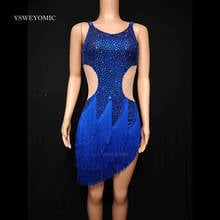 Royal Blue Salsa Latin Dance Dress Outfit Stage Wear Dance Costume Competition Rhinestones Tassels Latin Dance Dress For Women 2024 - buy cheap