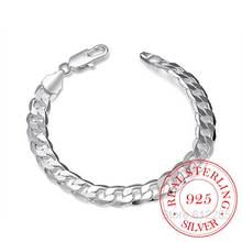 925 Sterling Silver Bracelet Fine Jewelry 8MM 20cm Sideways Flat Male Chain Bracelet Armband/pulsera for Men 8 Inch 2024 - buy cheap