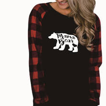 PADDY дизайн мама медведь клетчатая Футболка с принтом осень зима длинный рукав женская футболка Повседневная Женская футболка плюс размер 2024 - купить недорого